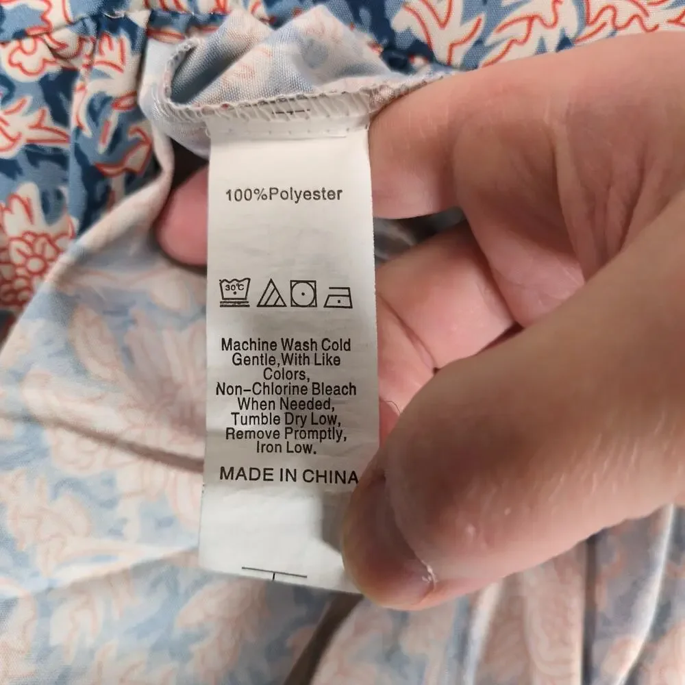 SundayUp Floral Tiered Midi Dress Sz S Puff Sleeves Blue/Orange V-Neck Cottage - Picture 7 of 10